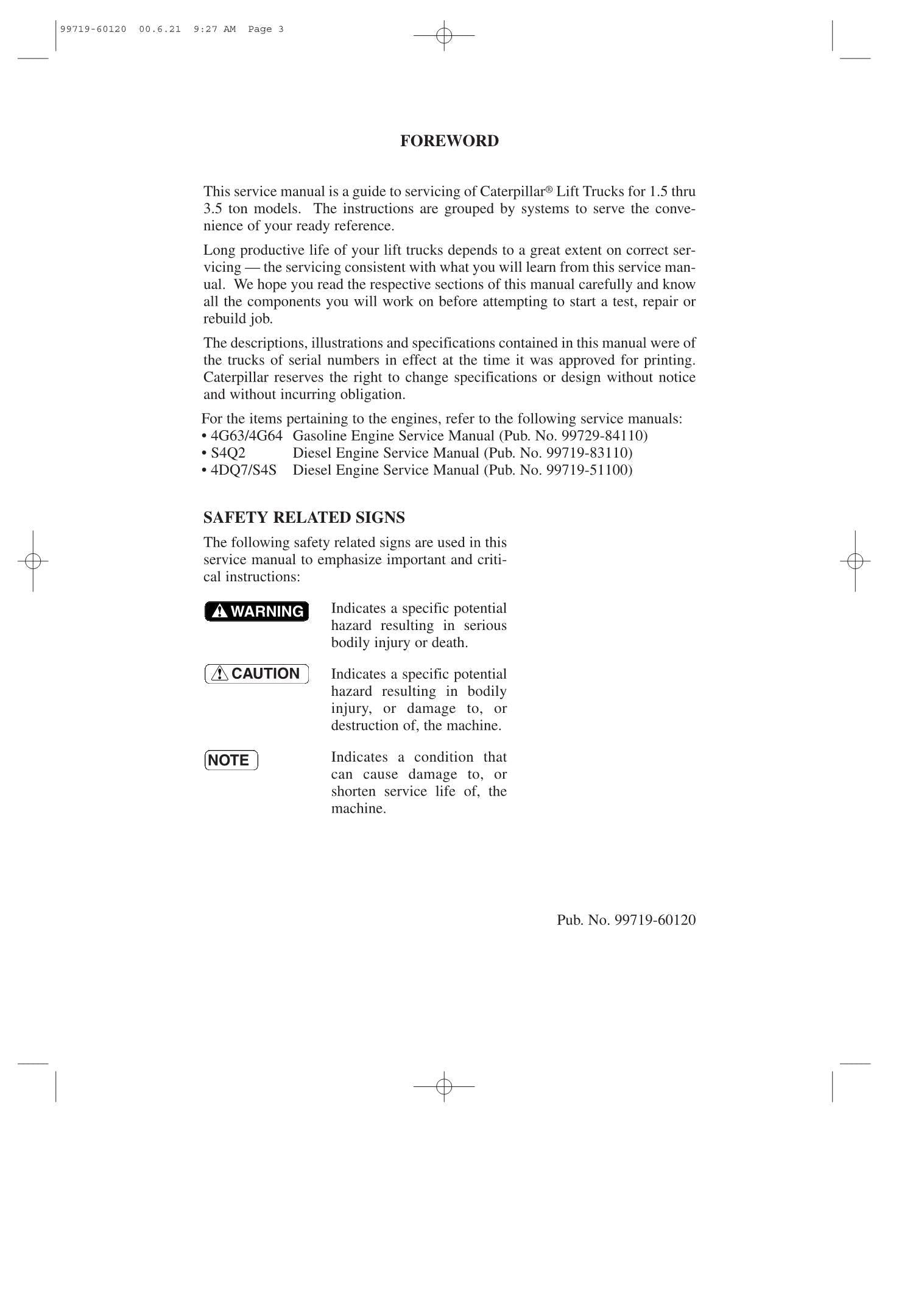 Manual de servicio de montacargas Caterpillar GP15K, GP18K, GP20K, GP25K, GP30K, GP35K y DP15K