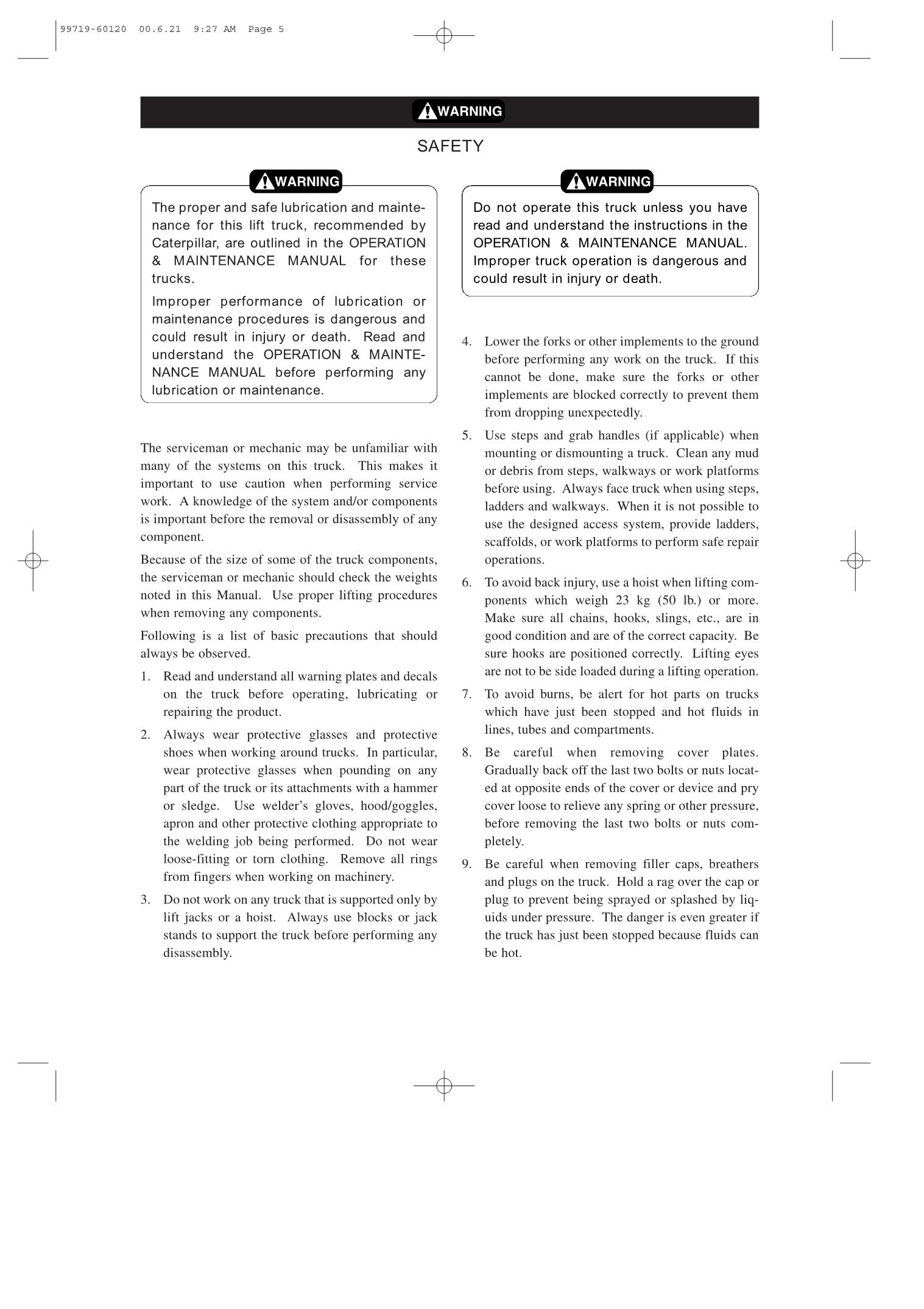 Manual de servicio de montacargas Caterpillar GP15K, GP18K, GP20K, GP25K, GP30K, GP35K y DP15K