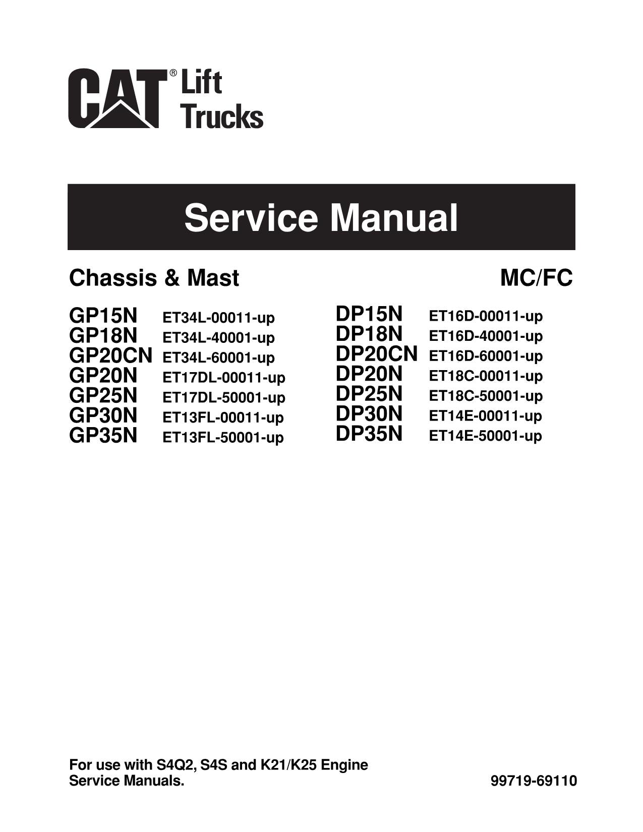 Manual de servicio de la carretilla elevadora Caterpillar GP15N GP18N GP20CN GP20N GP25N