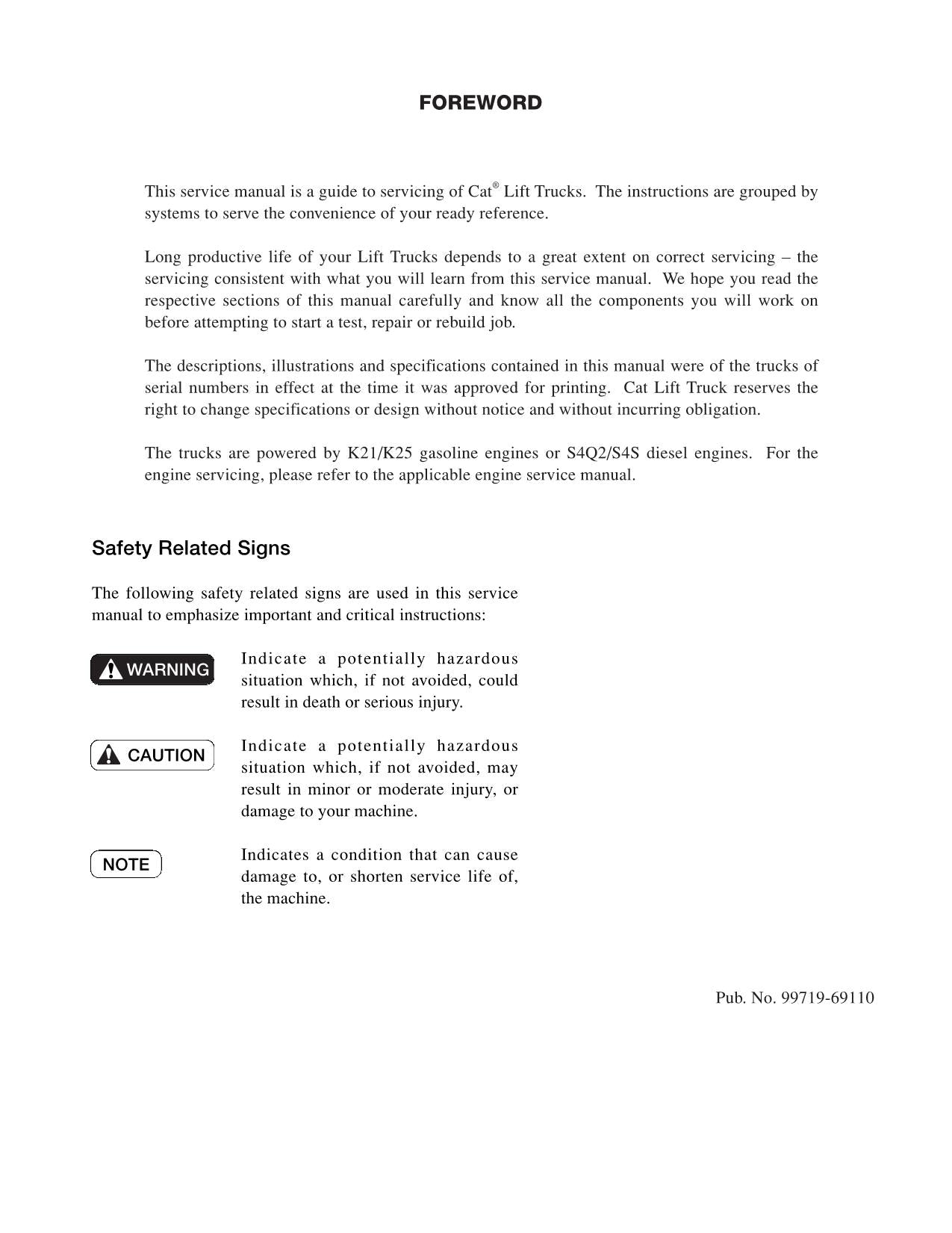 Manual de servicio de la carretilla elevadora Caterpillar GP15N GP18N GP20CN GP20N GP25N