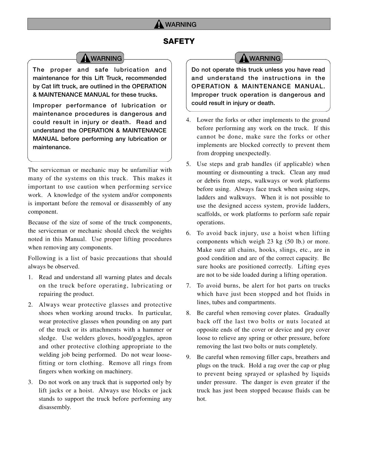 Manual de servicio opcional de las carretillas elevadoras Caterpillar GC20N, GC25N, GC28N y GC30N