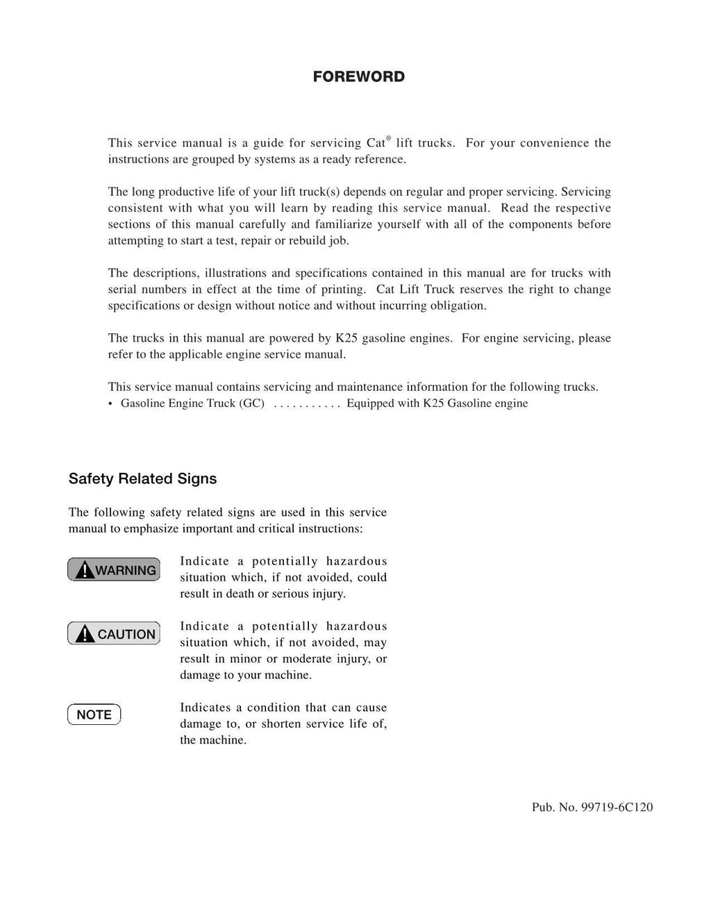 Manual de servicio del mástil del chasis de la carretilla elevadora Caterpillar GC30N y GC33N
