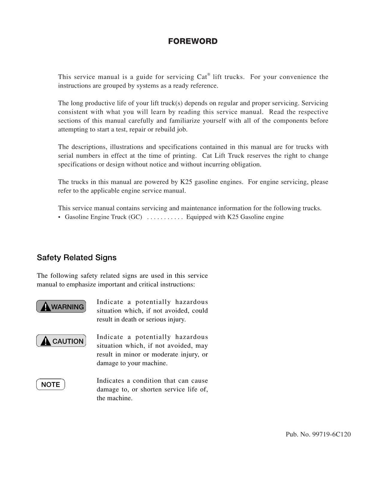 Manual de servicio del mástil del chasis de la carretilla elevadora Caterpillar GC30N y GC33N
