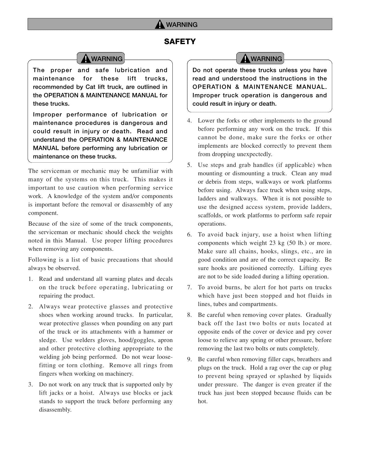 Manual de servicio del mástil del chasis de la carretilla elevadora Caterpillar GC30N y GC33N