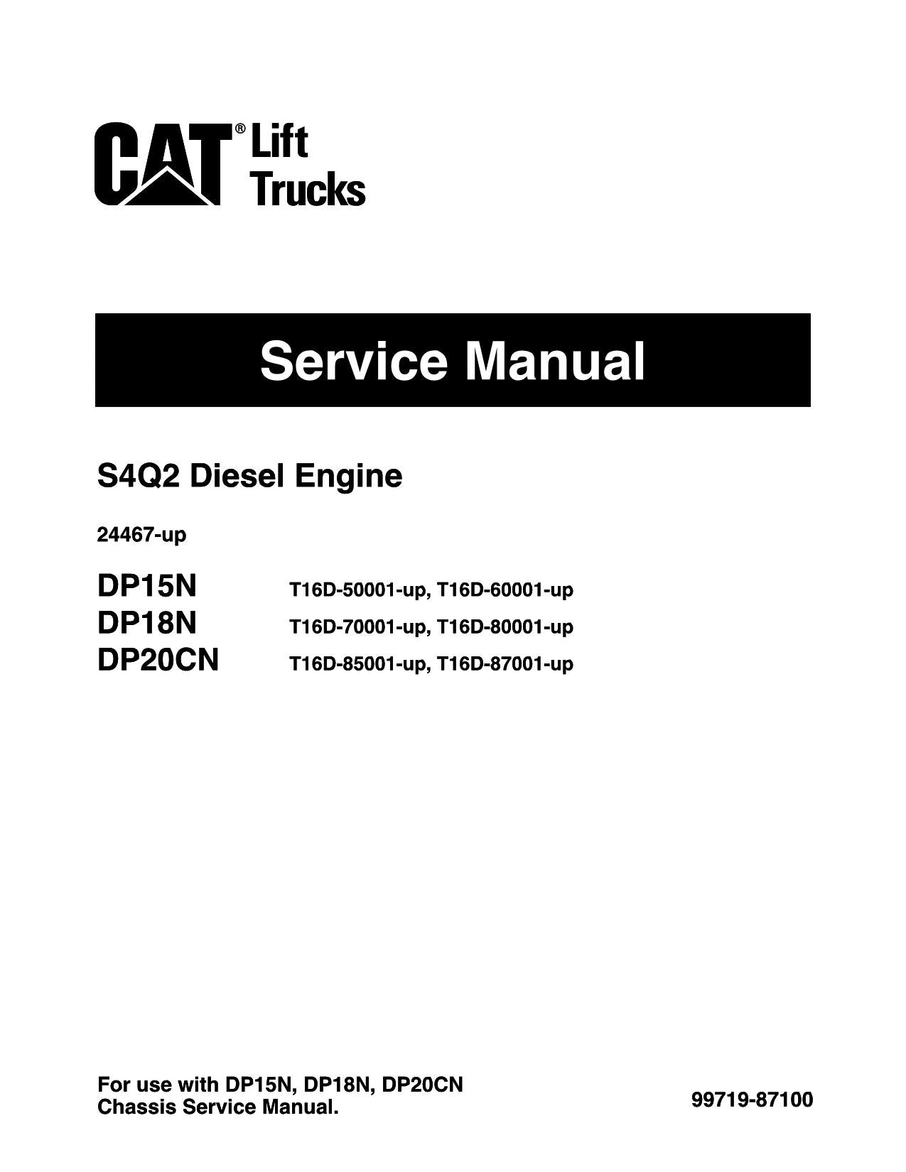 Manual de servicio del motor diésel Caterpillar Lift Trucks DP15N, DP18N y DP20CN S4Q2