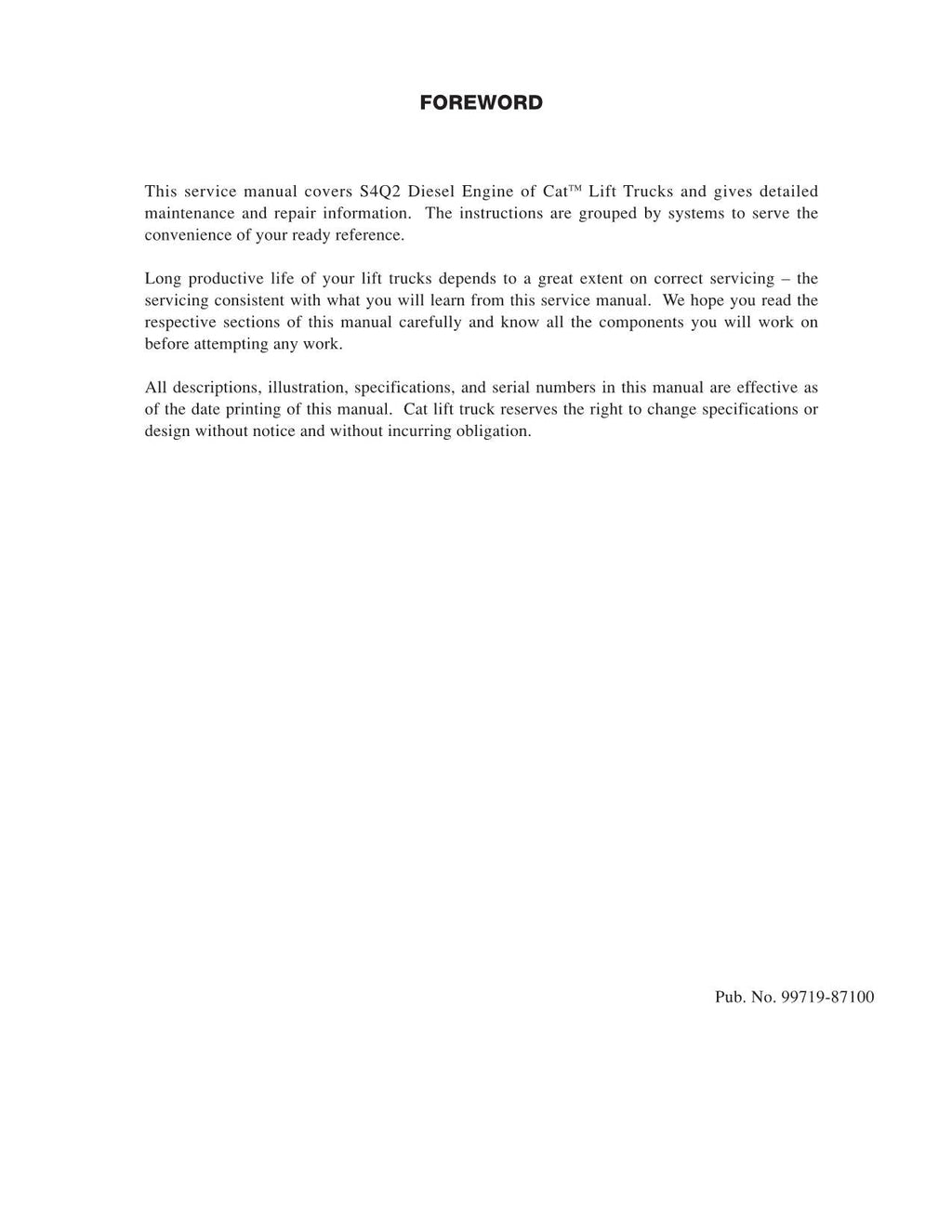 Manual de servicio del motor diésel Caterpillar Lift Trucks DP15N, DP18N y DP20CN S4Q2