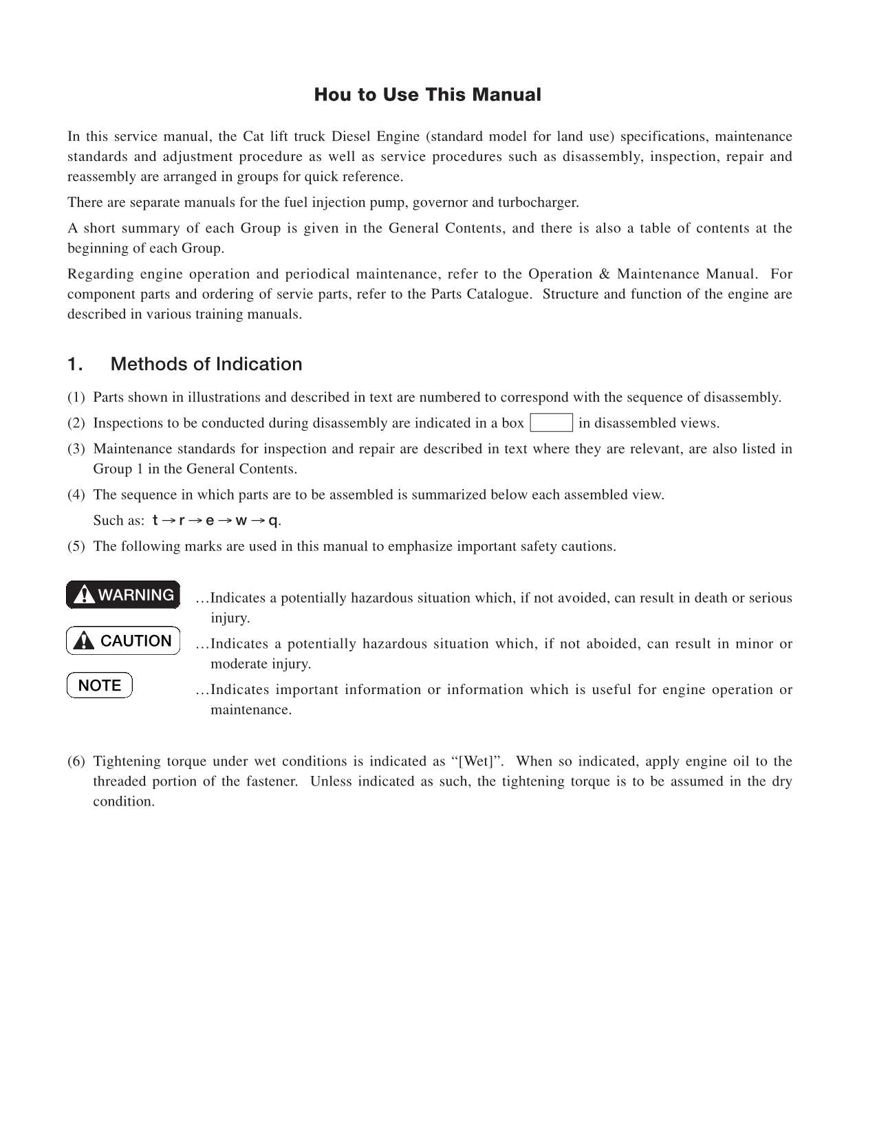 Manual de servicio del motor diésel Caterpillar Lift Trucks DP15N, DP18N y DP20CN S4Q2