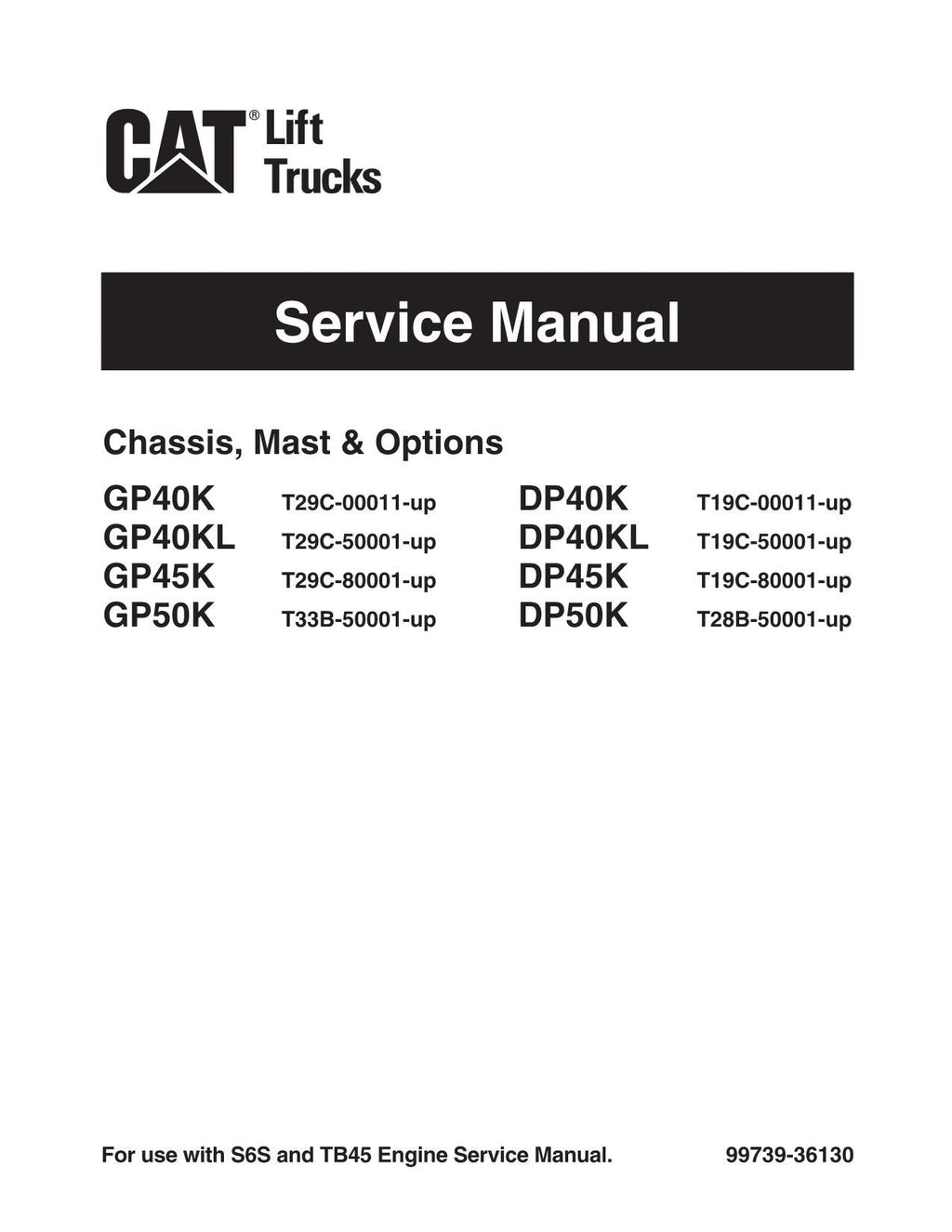 Manual de servicio de montacargas Caterpillar GP40K, GP40KL, GP45K, GP50K, DP40K y DP40KL 36130