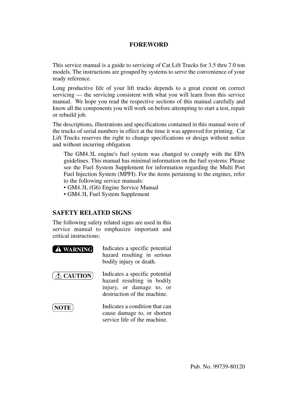 Manual de servicio de la carretilla elevadora Caterpillar GC35K, GC40K, GC40K STR y GC45K SWB
