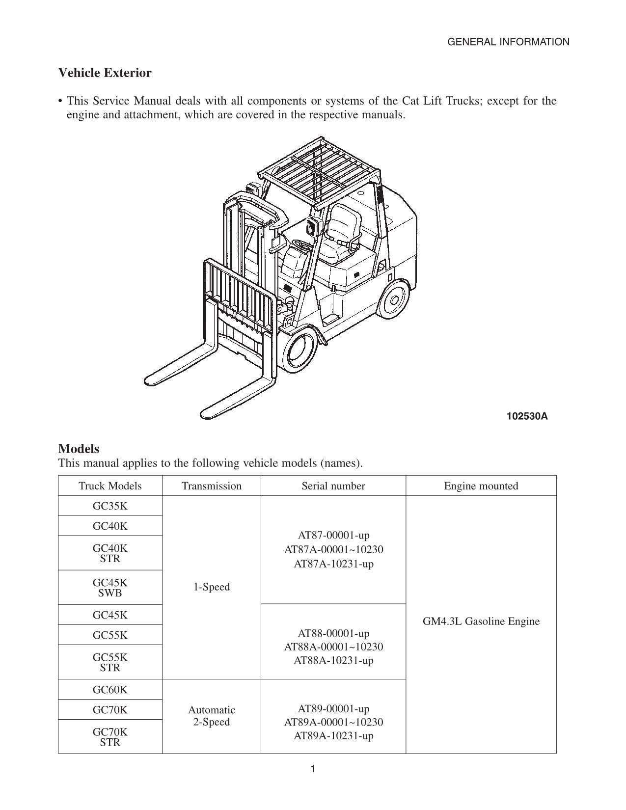 Manual de servicio del mástil del chasis de la carretilla elevadora Caterpillar GC45K, GC55K y GC55K STR