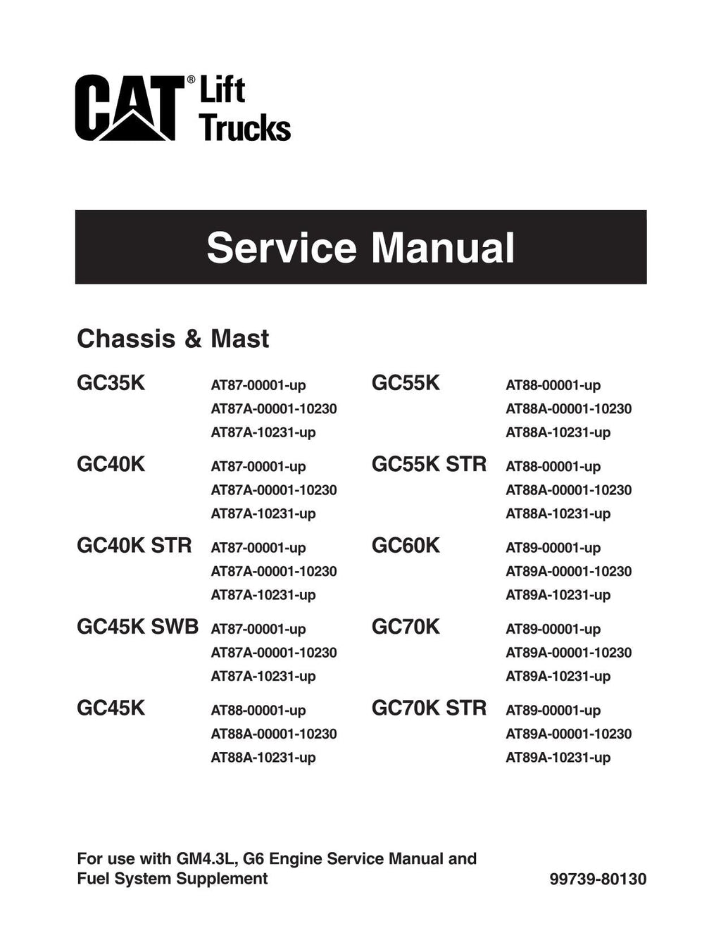 Manual de servicio del mástil del chasis de la carretilla elevadora Caterpillar GC45K, GC55K y GC55K STR
