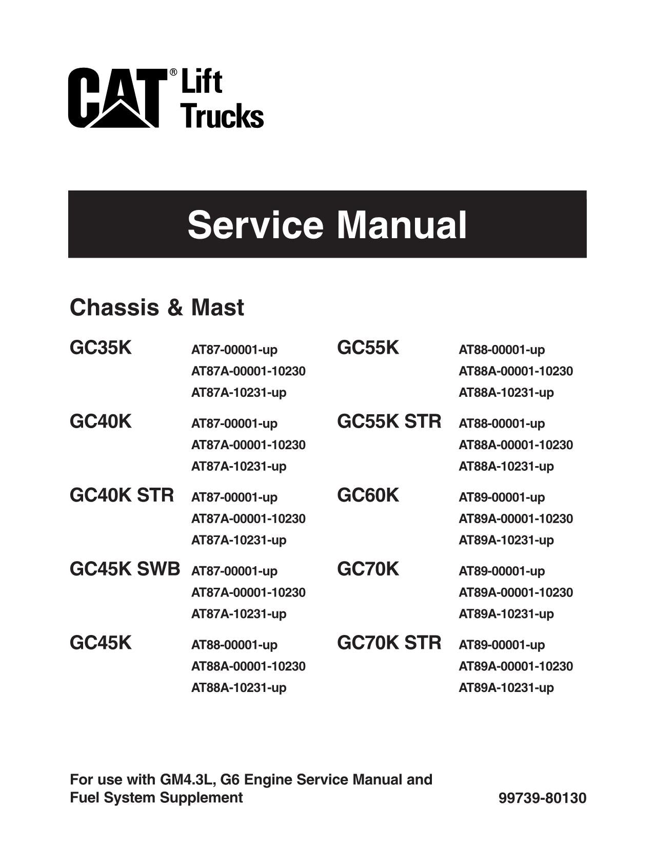 Manual de servicio del mástil del chasis de la carretilla elevadora Caterpillar GC45K, GC55K y GC55K STR