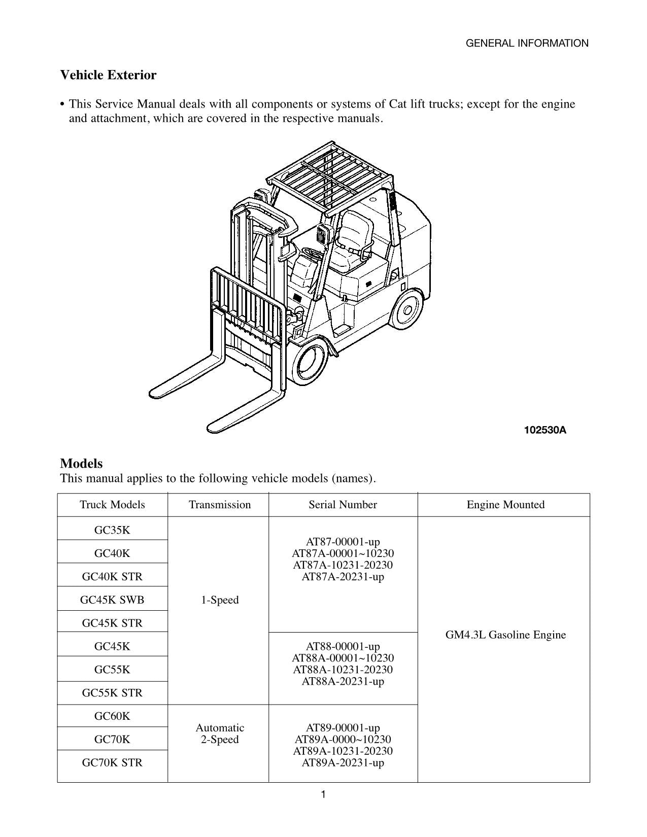 Manual de servicio del mástil del chasis de la carretilla elevadora Caterpillar GC35K, GC40K, GC40K STR y GC45K SWB