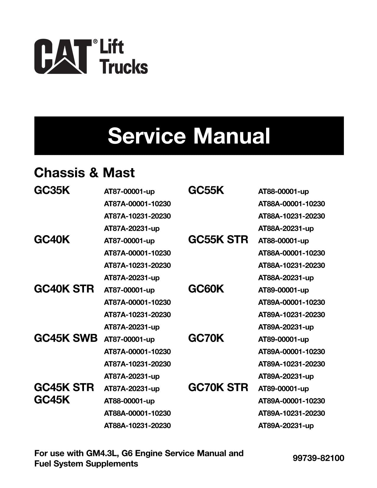 Manual de servicio del mástil del chasis de la carretilla elevadora Caterpillar GC45K STR GC45K GC55K GC55K STR