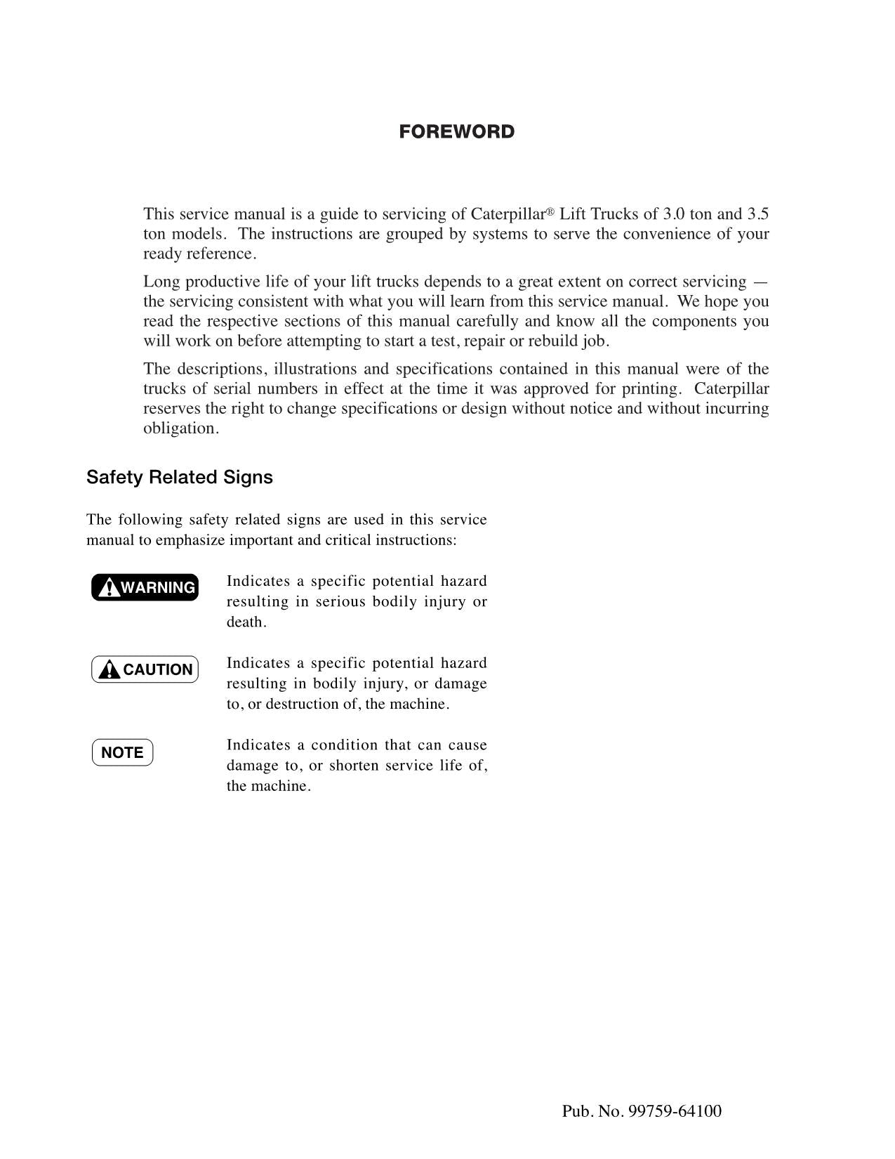 Manual de servicio del mástil del chasis de la carretilla elevadora Caterpillar EP30K EP35K