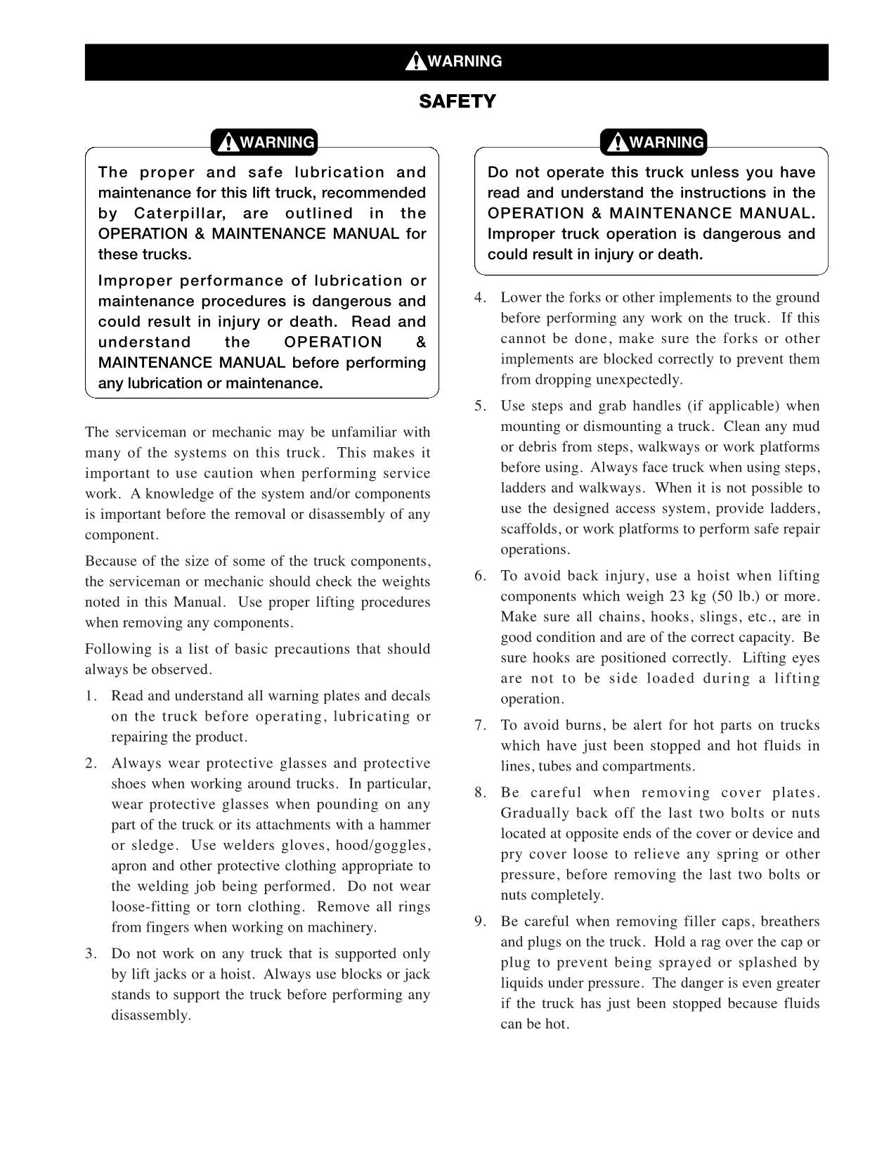 Manual de servicio del mástil del chasis de la carretilla elevadora Caterpillar EP30K EP35K