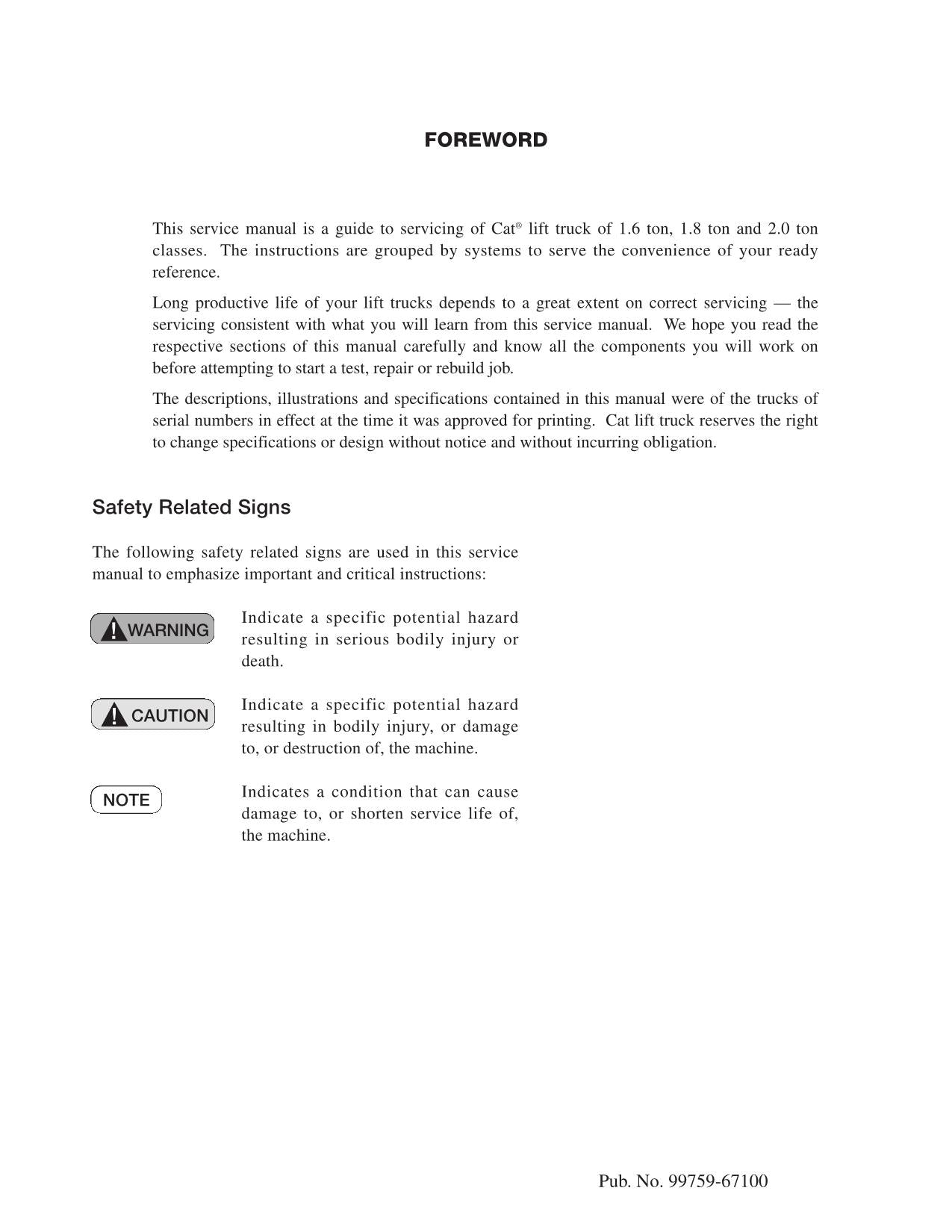 Manual de servicio del mástil del chasis de la carretilla elevadora Caterpillar EP16N-48v EP18N-48v EP20CN-48v