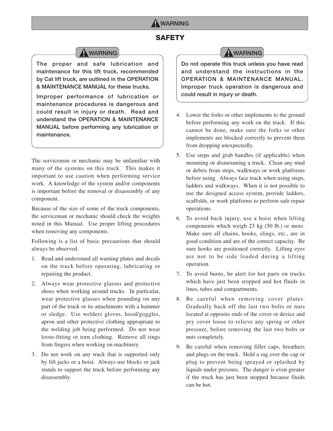 Manual de servicio del mástil del chasis de la carretilla elevadora Caterpillar EP16N-48v EP18N-48v EP20CN-48v