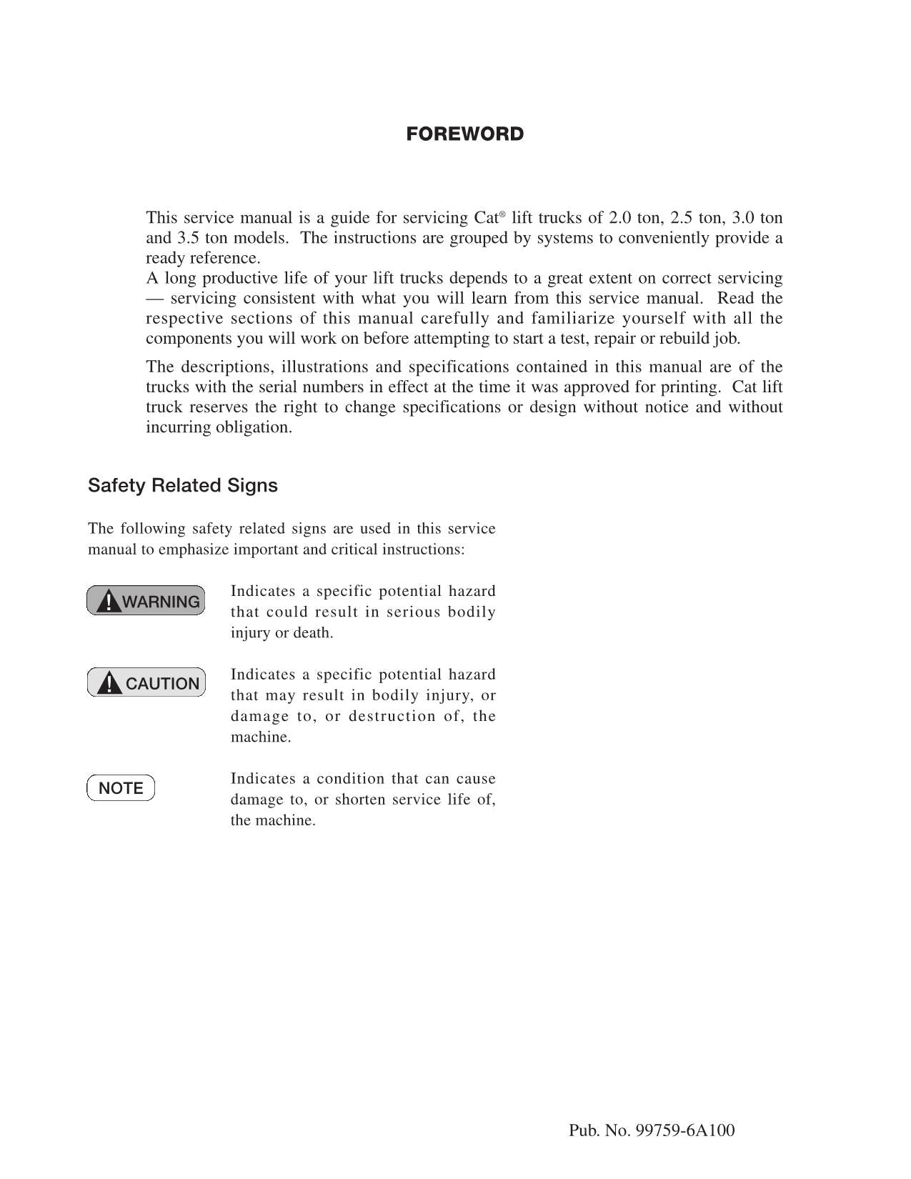Manual de servicio de opciones PAC para Caterpillar Lift Truck EP20K EP25K EP30K EP35K