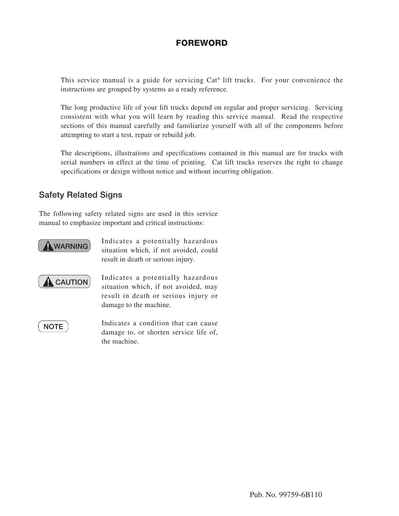 Manual de servicio de opciones de mástil de chasis para carretilla elevadora Caterpillar EP16NT EP18NT EP20NT