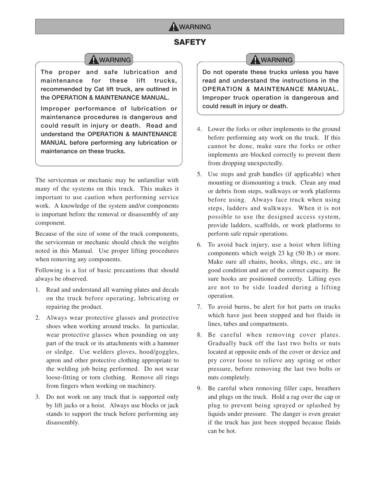 Manual de servicio de opciones de mástil de chasis para carretilla elevadora Caterpillar EP16NT EP18NT EP20NT