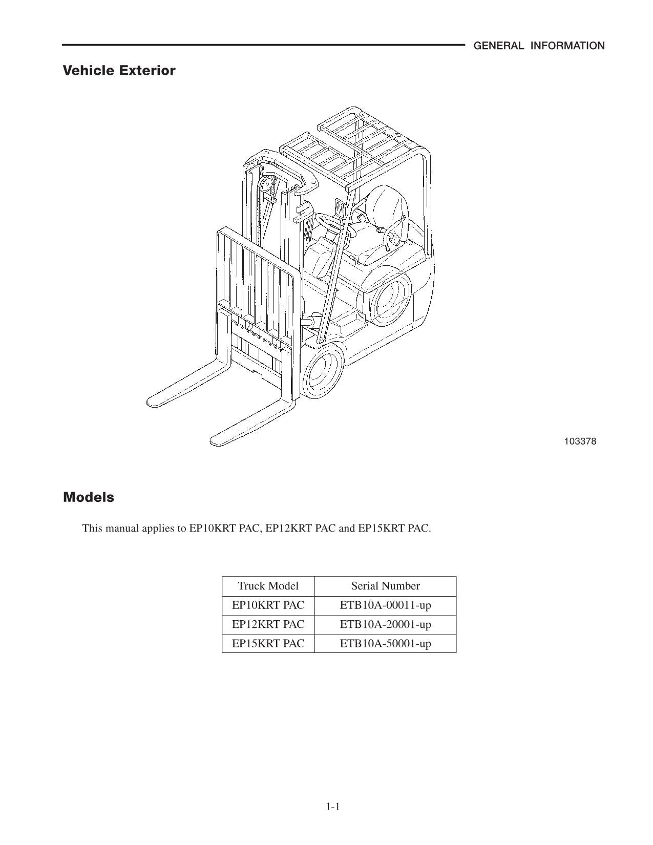 Manual de servicio de opciones PAC para Caterpillar Lift Truck EP10KRT EP12KRT EP15KRT
