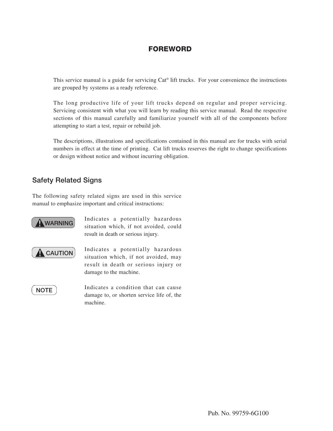 Manual de servicio de opciones PAC para Caterpillar Lift Truck EP10KRT EP12KRT EP15KRT