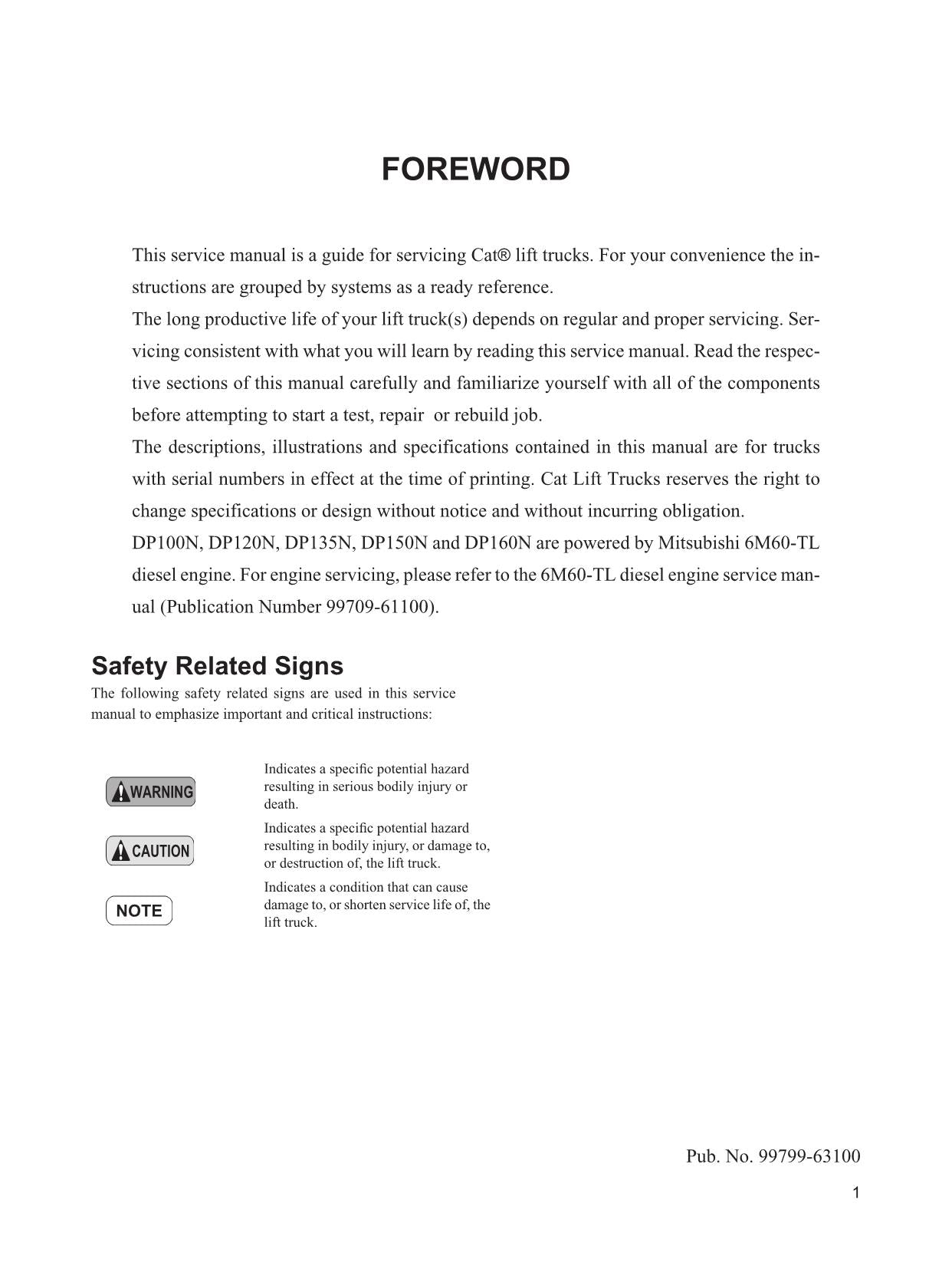 Manual de servicio de opciones para montacargas Caterpillar DP100N, DP120N, DP135N y DP150N