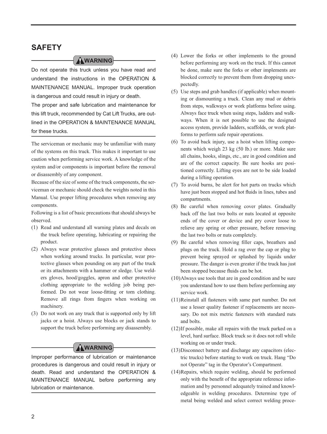 Manual de servicio de opciones para montacargas Caterpillar DP100N, DP120N, DP135N y DP150N