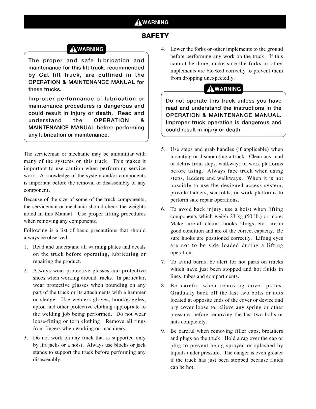 Manual de servicio del mástil del chasis de la carretilla elevadora Caterpillar DP100 DP115 DP115 DP135