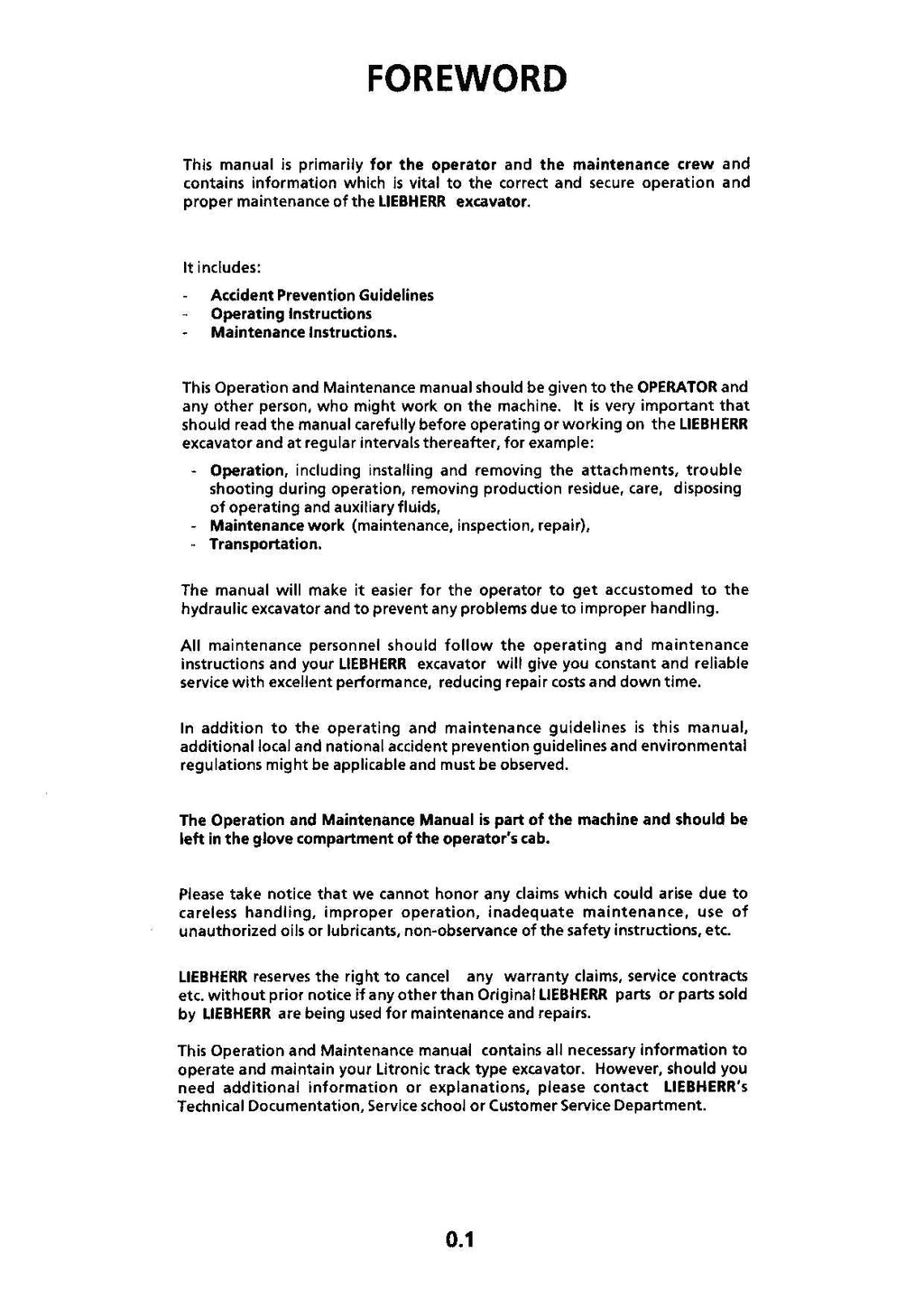 Liebherr R934 B Litronic Excavator Operators manual serial 14611