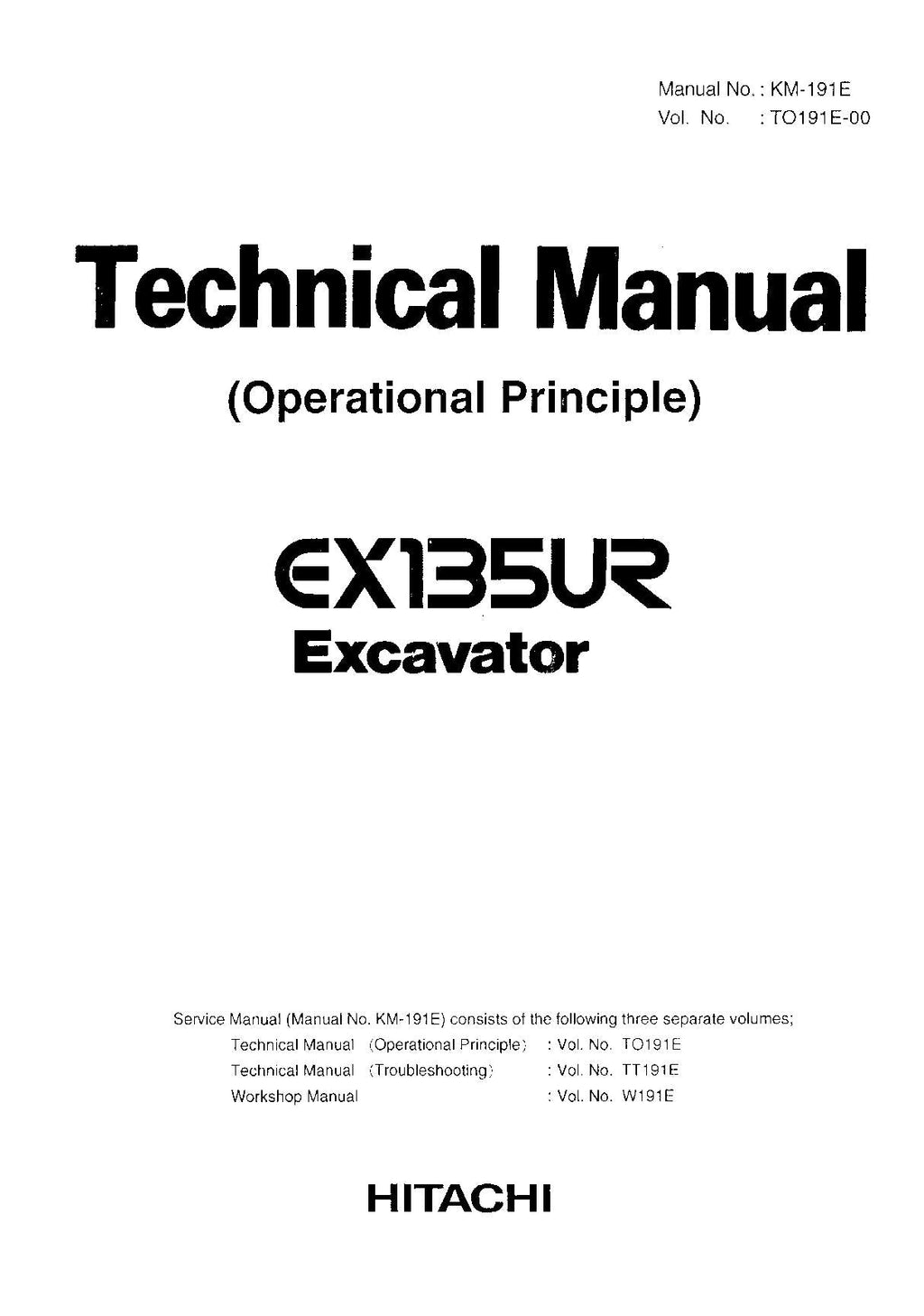 HITACHI EX135UR Excavator Operational Principle Technical Manual