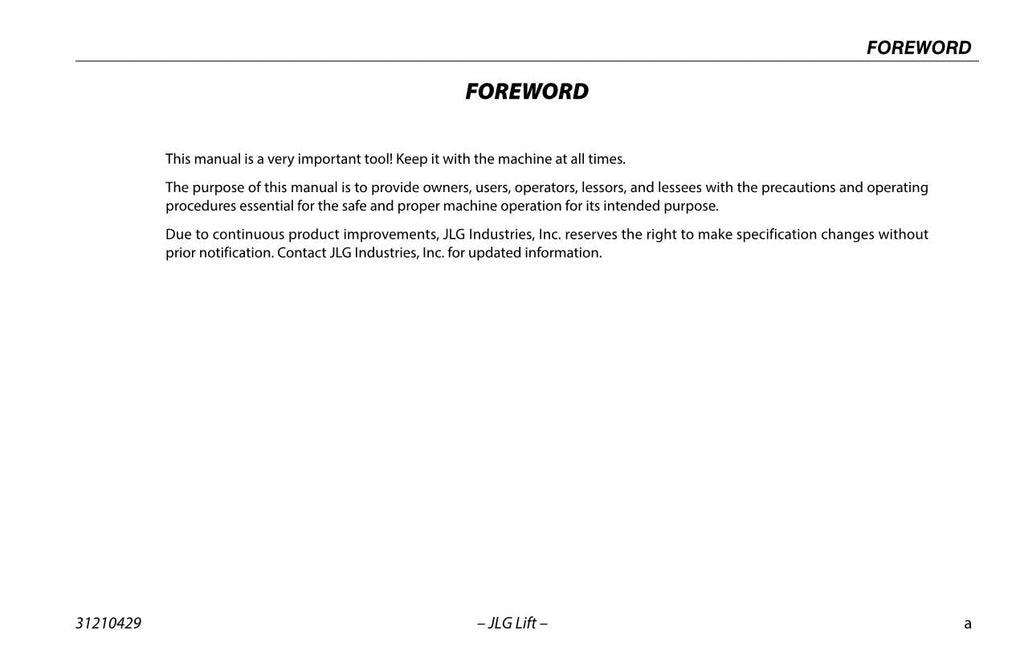 TOUCAN 10E 20E 26E 8E Vertical Lift Maintenance Operators Manual 31210429