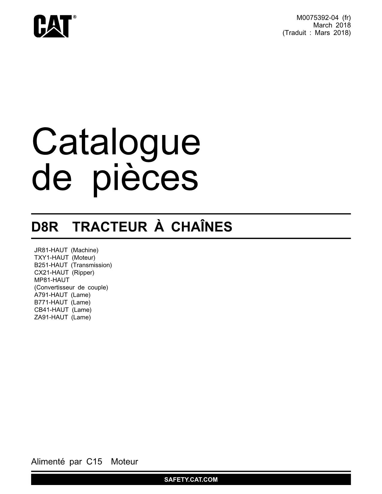 Caterpillar D8R Tracteur Manuel de catalogue de pièces M0075392FR