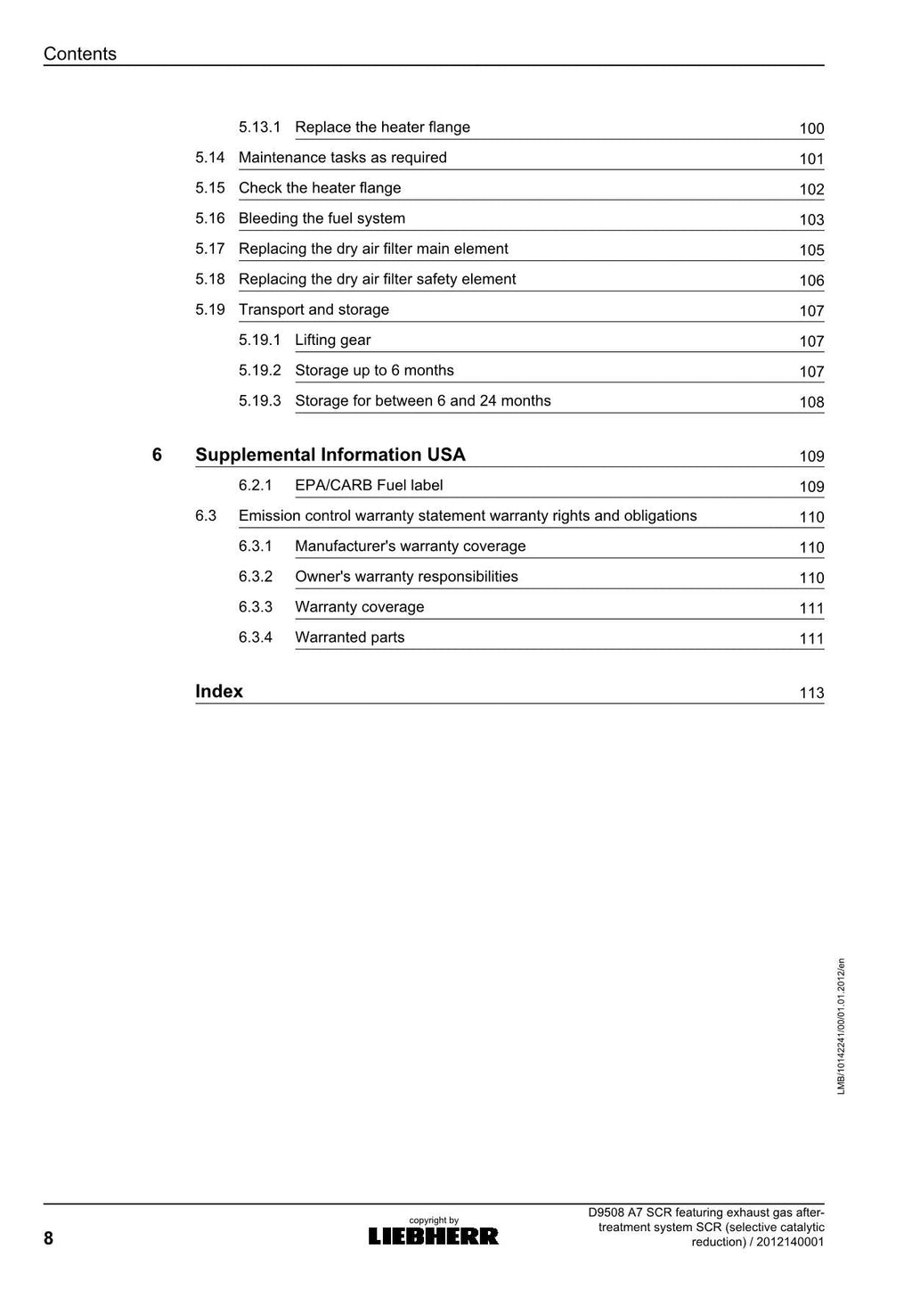 Liebherr D9508 A7 SCR featuring exhaust gas SCR engine Operators manual