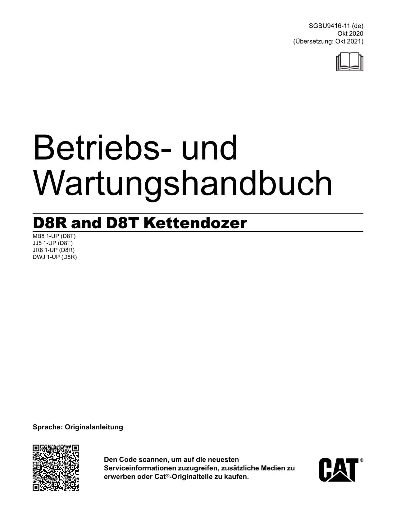 Caterpillar D8R D8T Kettendozer Betriebsanleitung Wartungshandbuch