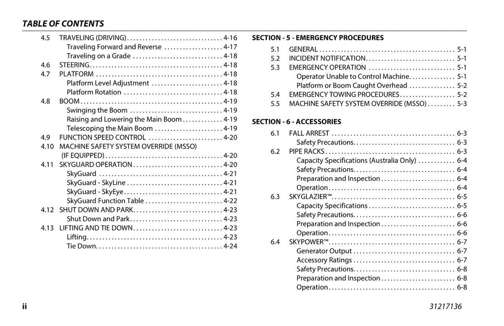 JLG 400S 460SJ Boom Lift Maintenance Operation Operators Manual 31217136