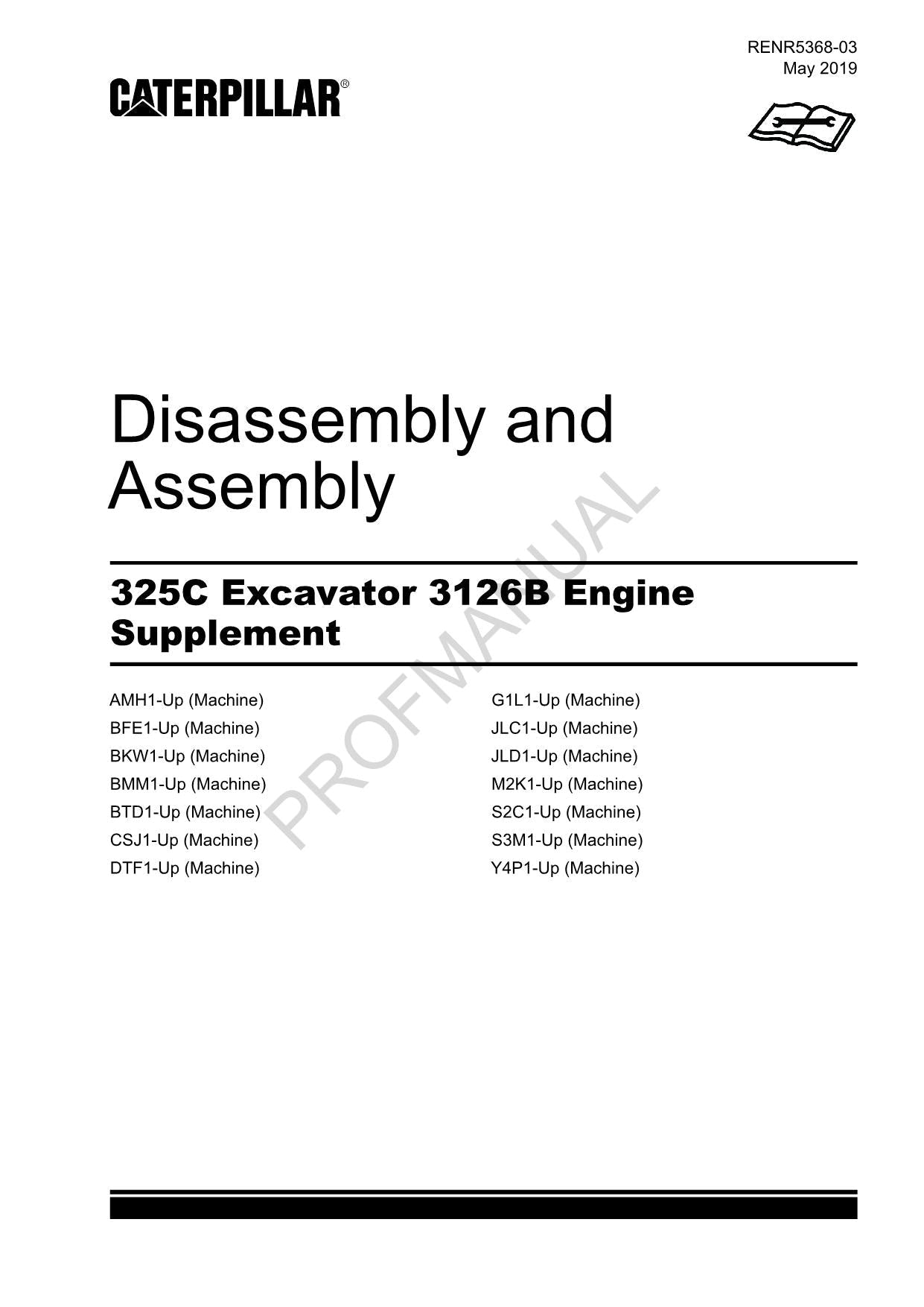 Caterpillar 325C Excavator 3126B Engine Supplement Disassembly Assembly Manual
