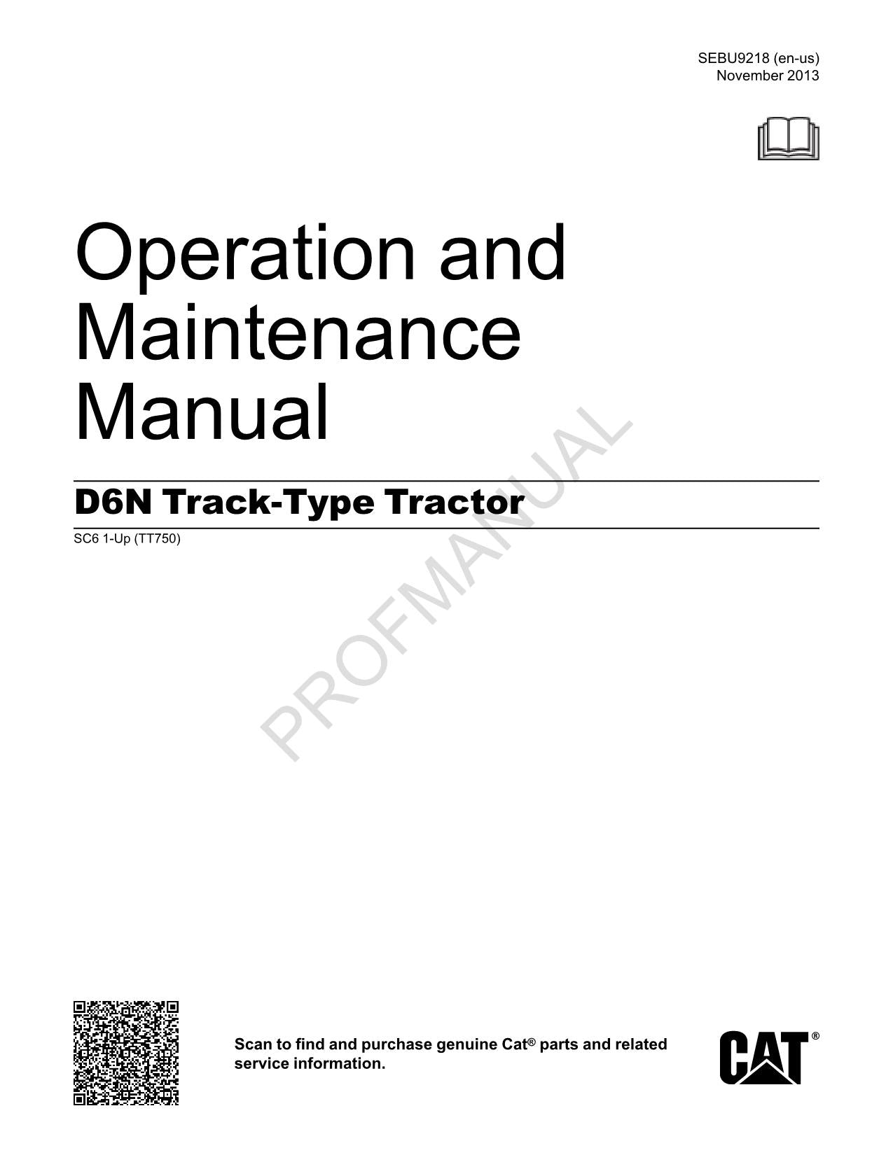 Manual de mantenimiento del operador del tractor de cadenas Caterpillar D6N serie SC61-Up