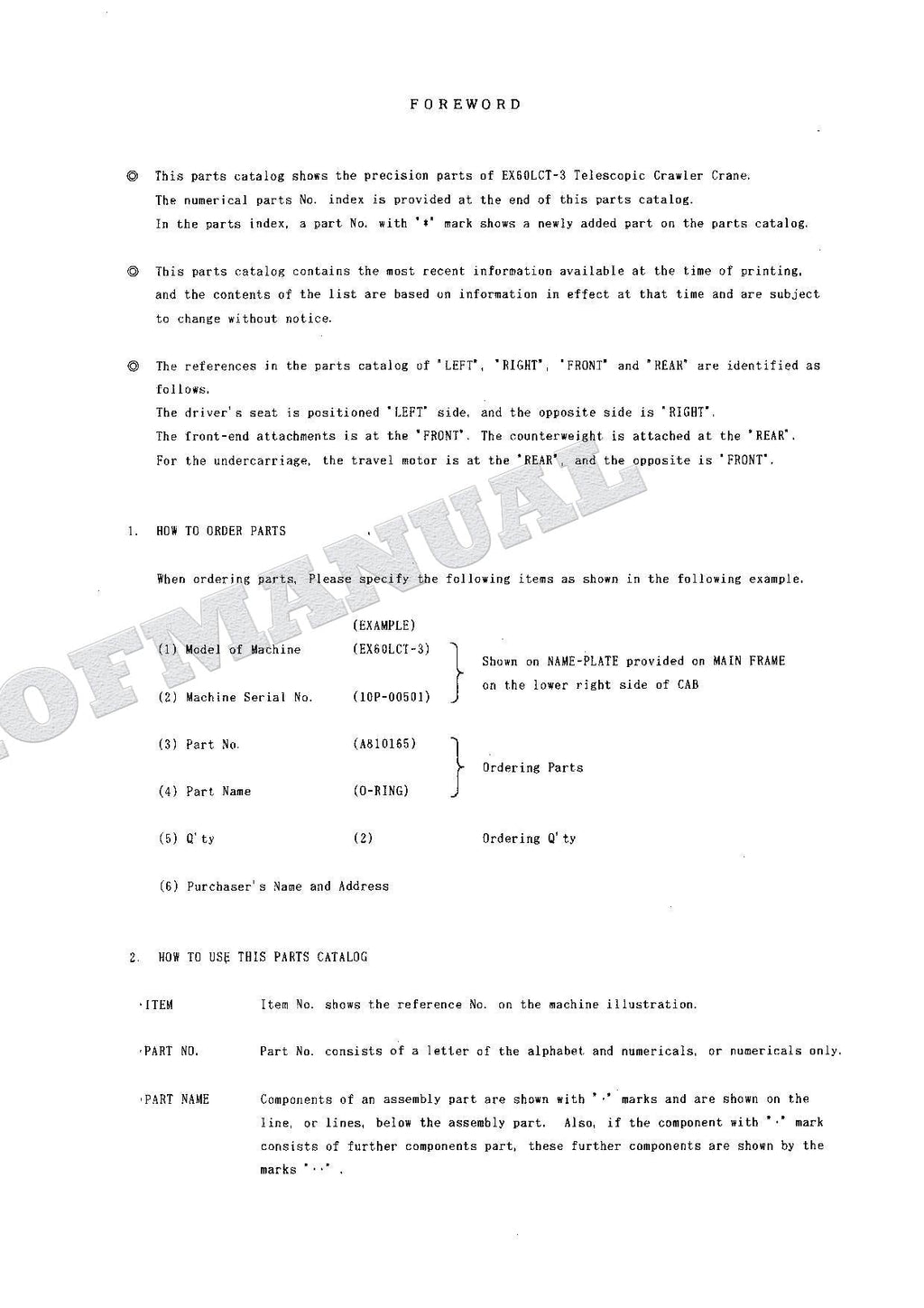 HITACHI EX60LCT-3 Equip Component Telescopic Crawler Crane Parts Catalog Manual
