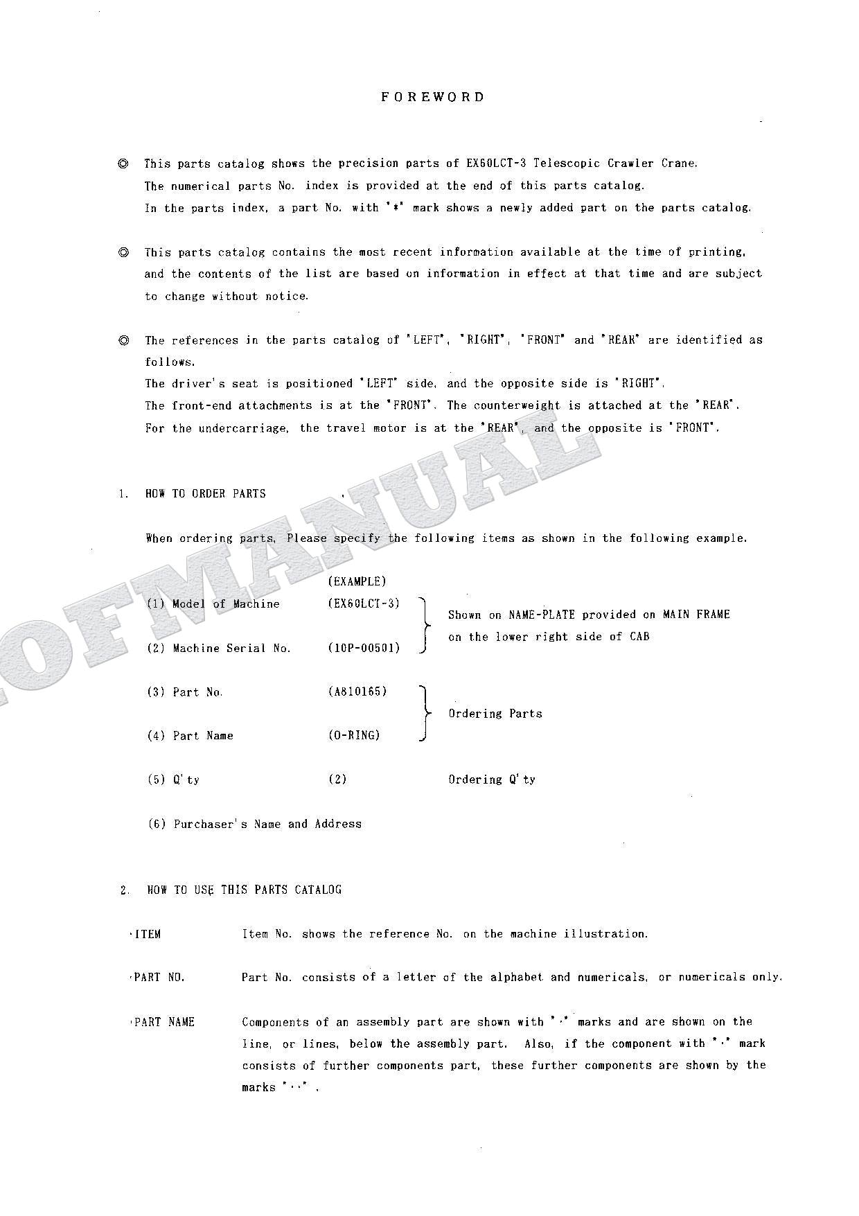 HITACHI EX60LCT-3 Equip Component Telescopic Crawler Crane Parts Catalog Manual