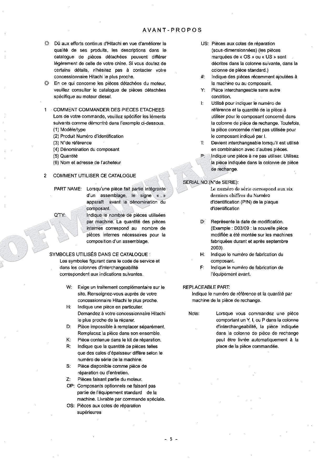 HITACHI ZAXIS ZX160LC Excavator Parts Catalog Manual SN 005001-