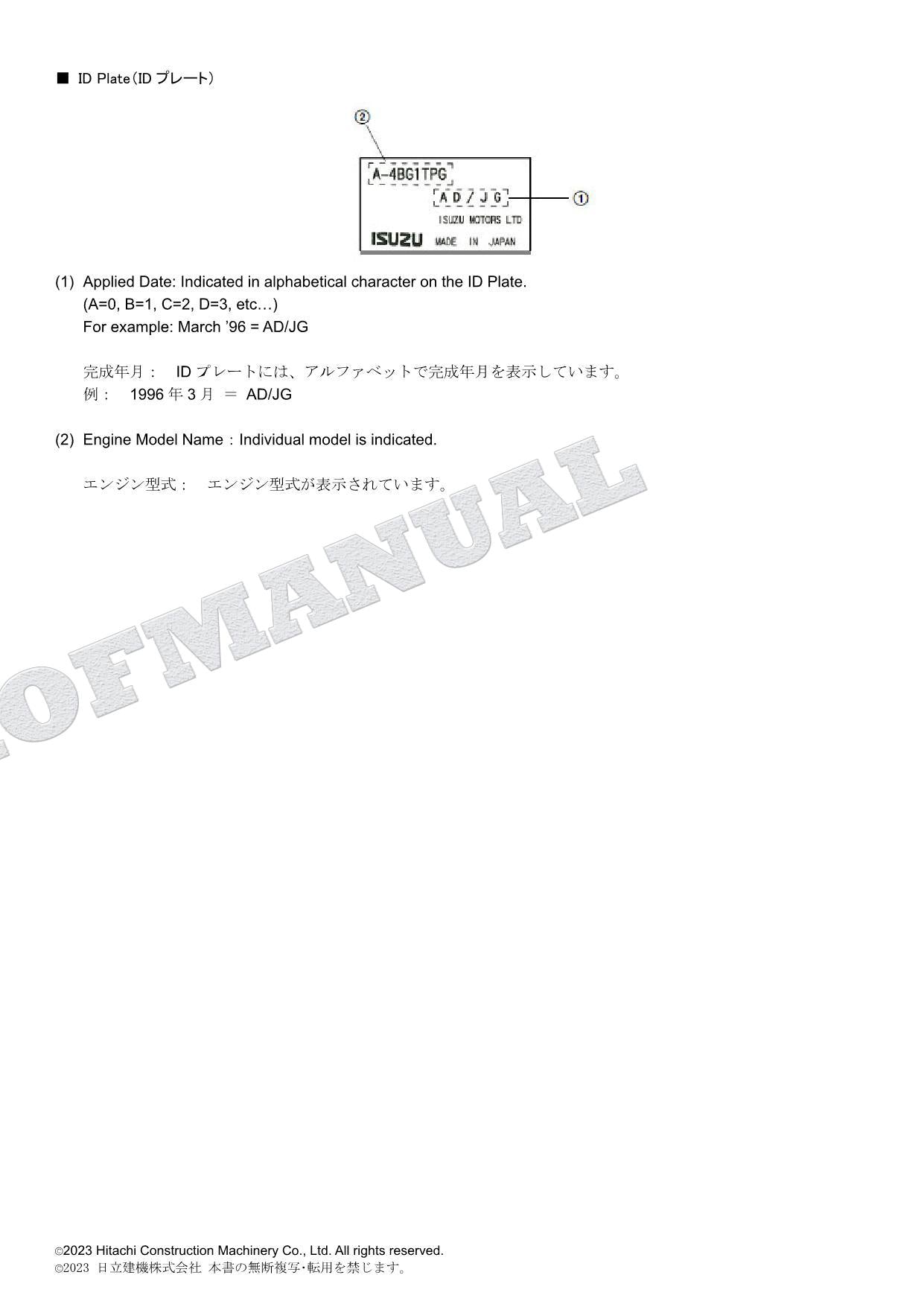 HITACHI ZX120-5B 135US-5B Series ISUZU 4JJ1-XZSA03 Engine Parts Catalog Manual