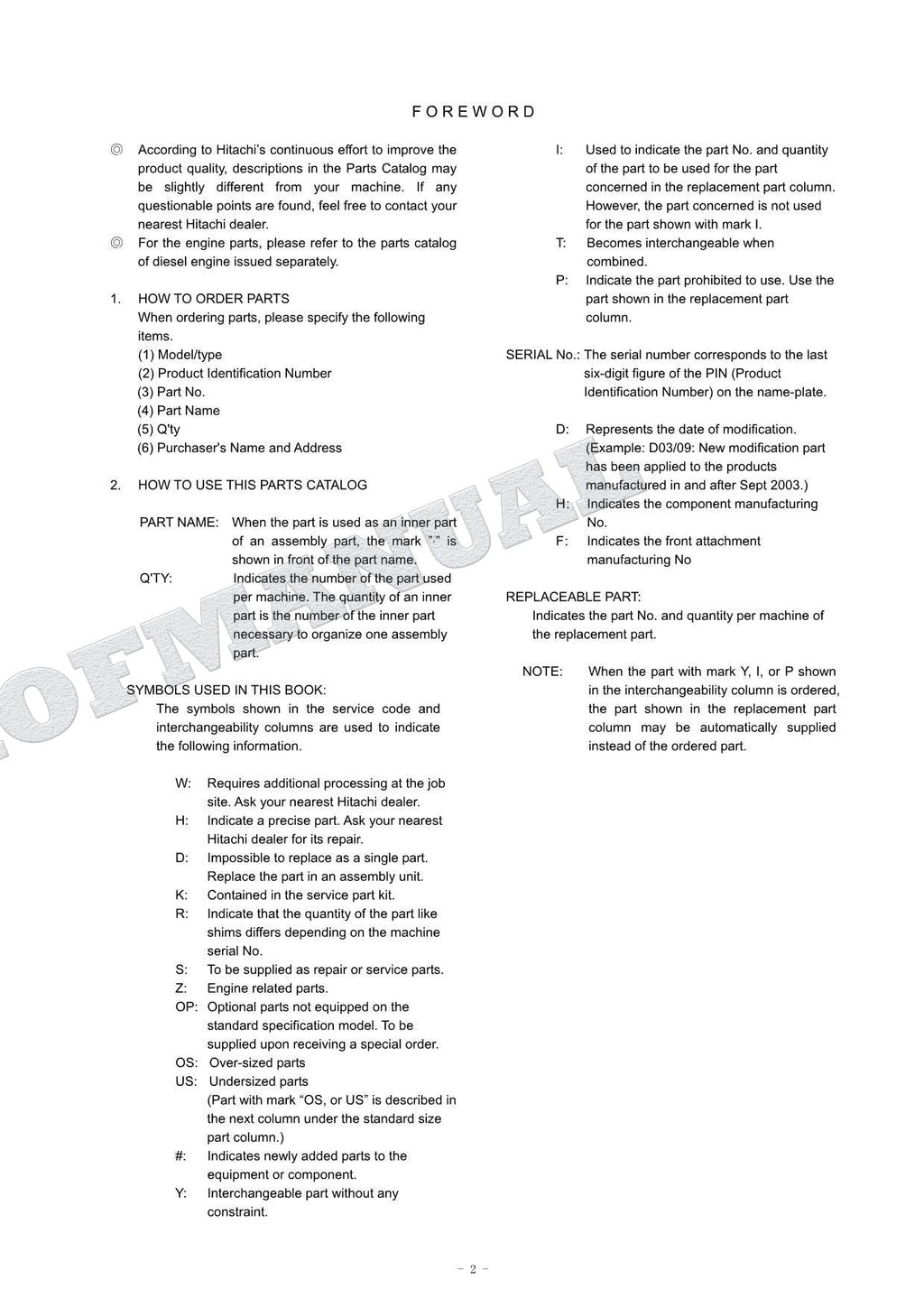 HITACHI ZAXIS ZX135US 2-piece Boom Attachment Excavator Parts Catalog Manual