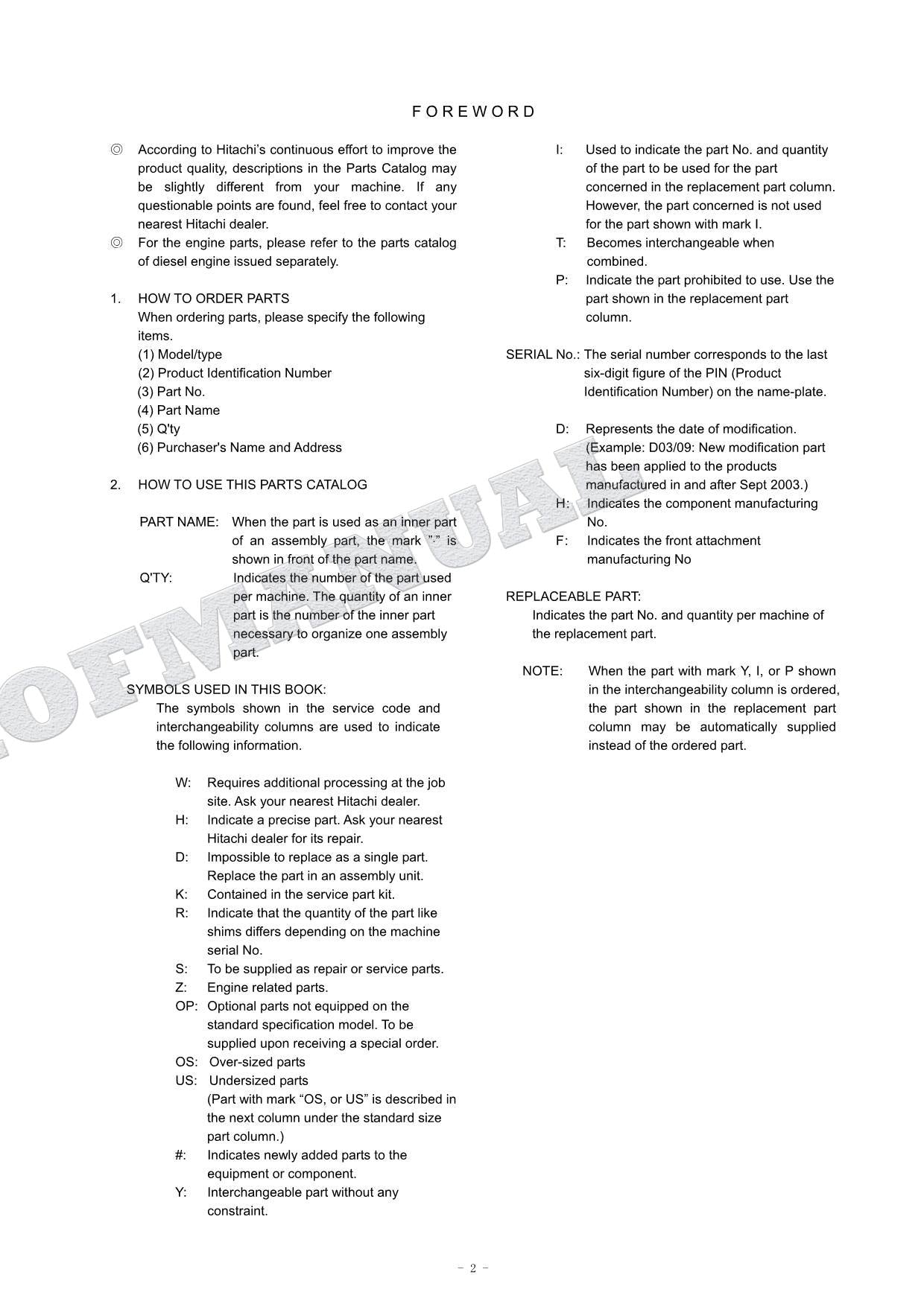 HITACHI ZAXIS ZX135US 2-piece Boom Attachment Excavator Parts Catalog Manual