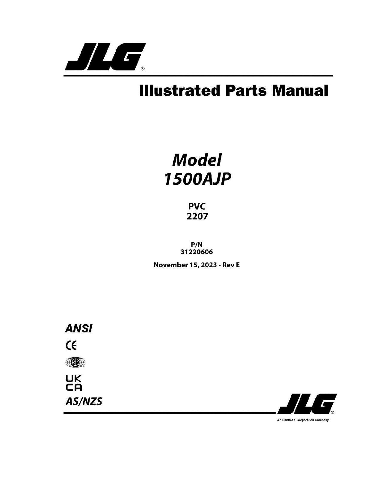 Manual del catálogo de piezas del elevador de pluma JLG 1500AJP 31220606