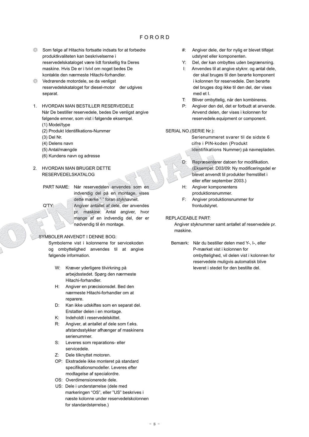 HITACHI ZAXIS ZX135US 3-Piece Short-reach Front Excavator Parts Catalog Manual
