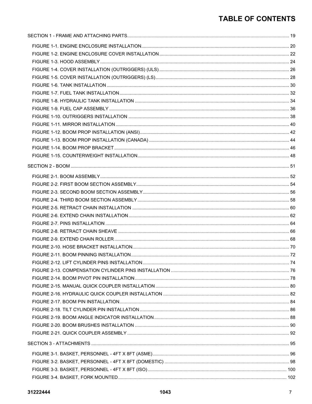 JLG 1043 Telehandler Parts Catalog Manual 31222444