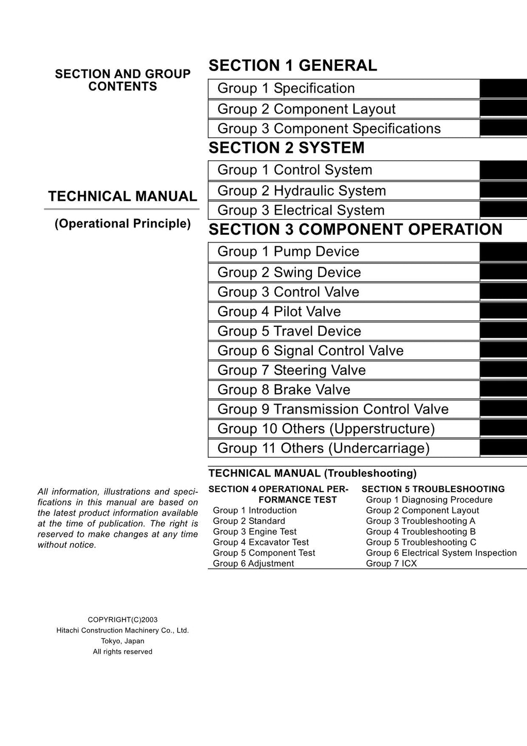 HITACHI ZAXIS ZX130W Excavator Operational Principle Technical Manual