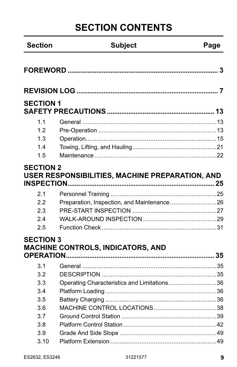 Manual del operador de mantenimiento y operación de elevadores de tijera JLG ES2632 ES3246 31221577